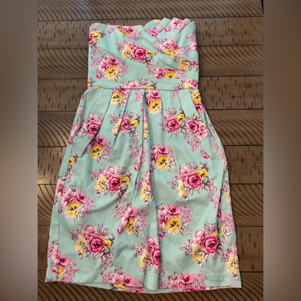 Floral Mint Pink Yellow Fit-and-Flare Dress